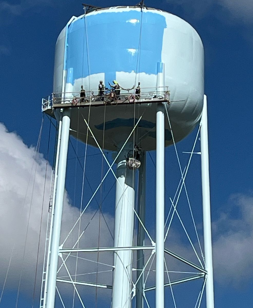 Elevated tank getting painted