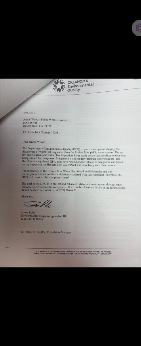 DEQ 9/26/25 Letter to Broken Bow Public Works Authority